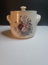 Home and Garden Party Floral Bean Pot Cookie Jar Crock w/ Lid 6” Tall picture