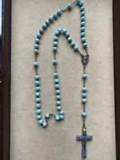 Beautiful Antique Religious Chapelet from LOURDES, France - Sky Blue Glass beads picture