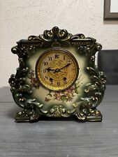 Antique 1891 Waterbury Parlor No. 102 Green Floral Filigree Flower Mantle Clock picture
