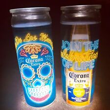 Corona Extra Day of the Dead Set of 2 - 7.25” Tall Candle Jars w/TeaLights  RARE picture