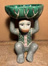 Vintage Chinese Chinoiserie Porcelain Monkey with Tobacco Leaf  Bowl 8” picture