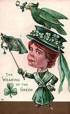 Cute IRISH LASS Holds IRISH FLAG On Colorful Vintage ST. PATRICK'S DAY Postcard picture
