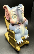 Vintage Ceramic Rocking Elephant w/ Winking Lenticular Eyes Penny Piggy Bank picture