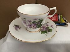 Royal Dover England Bone China Teacup & Saucer Vintage Violets Bouquet picture