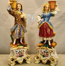 Rare Elegant Pair Antique Old Paris Porcelain Empire Figural Candlesticks 12