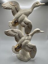 Vintage Mid Century Porcelain White & Gold Flying Ducks Geese Birds           D1 picture