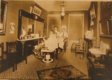 EARLY PORTRAIT PHOTOGRAPH BARBER SHOP CUTTING HAIR GROOMING SALON RARE  picture
