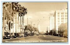 View Of Hollywood Blvd Building Cars Hollywood California CA RPPC Photo Postcard picture