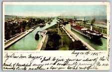 Sault Ste. Marie, Michigan MI - The Locks - Open Canal - Vintage Postcard picture