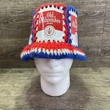VTG Crocheted Old Milwaukee Beer Can Hat/Cap/Bucket Hat/ Red White Blue picture