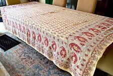 ANTIQUE VINTAGE INDIA MADE PAISLEY BLOCK PRINT BOHO BEDSPREAD 110X120 INCH WOVEN picture