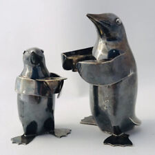 Sweet Pair Silver Plate PENGUIN CANDLESTICK HOLDERS Heavy by Restoration Hardwar picture