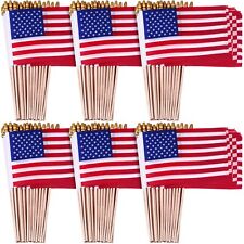 100 Packs of Small American Flags on Sticks 8 x 12 Inches Mini Handheld US Fl... picture