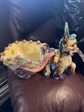 Vintage Ceramic Donkey Pulling Cart Planter Hand Painted Made in Italy picture