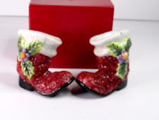 Fitz and Floyd Christmas Santa boots Red Ceramic Salt and Pepper Shakers w/ box picture