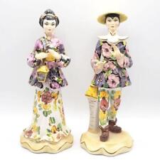 Japanese Man & Woman Pair Porcelain Sculptures Neapolitan Capodimonte 1950's picture