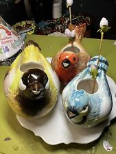 Vintage Pottery H Painted Ceramic Bird Measuring Cups. 1Cup, 3/4, 1/2 Figurine picture