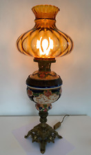 STUNNING LARGE ANTIQUE  HANDPAINTED PORCELIAN OIL LAMP converted to electric picture