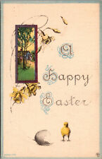 Vtg 1910s A Happy Easter Chick Hatched From Cracked Egg Barn Scene Postcard picture