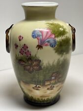 Vintage Antique Ceramic Vase w/ Painted Flower & Landscape  picture