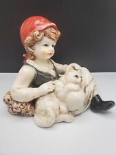Vintage Porcelain Lil Girl With Cat Reading a Book picture