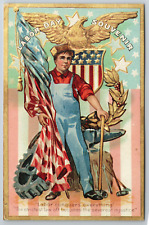 c1960s Labor Day Souvenir Reproduction America Flag Eagle Vintage Postcard picture