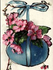 c1900 HAPPY EASTER FLOWERS EGG RAPHAEL TUCK UNDIVIDED TINSELED POSTCARD 20-152 picture
