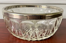 Vintage Leonard Italy Lead Crystal With Metal Silver Plated Rim Bowl. 9 