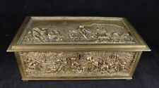 19th c. English Gilt Bronze Keepsake Small Chest/Box w/high relief scene. 8 x 4