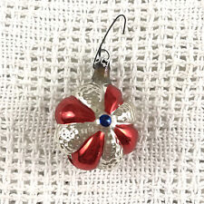 Blown Glass Ornament Vintage Shiny Red Silver Flower Textured Christmas Colombia picture