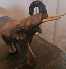 Vintage Wooden Elephant Statue Hand Carved Solid Wood  picture