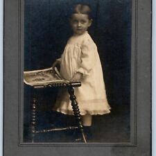 ID'd c1900s Chicago, IL Cute Little Girl Book Cabinet Card Photo Barb Berger B4 picture