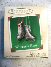 Hallmark Keepsake Winter's Here Set of 2 Miniature Skate Ornaments 2002 Pewter picture