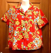 Hilo Hattie The Hawaiian Original Red Hibiscus Camp Shirt Blouse Misses Size L picture
