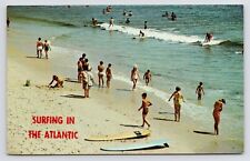 c1960s~Atlantic Ocean~Surfing Waves~Beach Scene~Bathers~Vintage Postcard picture