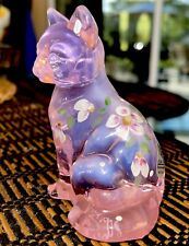 FENTON  PINK Chiffon Opalescent Sitting Cat Hand Painted Signed Numbered#2366 picture