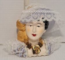 Vintage Victorian Bust Lady Head Figurine 5in Floppy Hat Lace Ceramic  picture