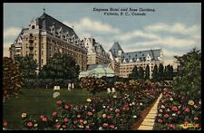 Postcard Linen Empress Hotel and Rose Gardens Victoria BC Canada 1946 picture