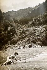 1950s Pretty Woman Bikini Carpathians Mountain River Beach Portrait B&W Photo picture
