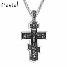 MENDEL Mens Russian Orthodox Crucifix Cross Pendant Necklace Stainless Steel Men picture