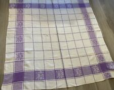 Vintage Square Tablecloth, Woven Design, Leaves, Checks, Purple, White, Rayon picture