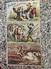 3X -  BUCHAN'S CARBOLIC SOAP TRADE CARDS, BATHING THE DOG/LAUNDRY - 1890's picture