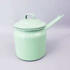 Vintage Enamelware Light Green Sauce Pan Cookware With Lid picture