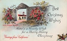 Antique Christmas Card Santa Barbara California Mission Gate Vtg Postcard B34 picture
