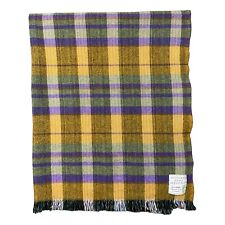 Vintage Highland Home Industries Wool Green Purple Plaid Throw Blanket 52x42 picture