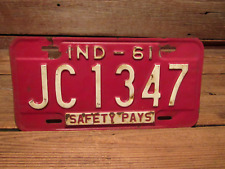 Vintage 1961 INDIANA Car Truck SAFETY PAYS License Plate Rat Rod, Man Cave picture