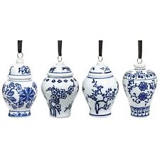 Mini Ginger Jar Ornaments - Set of 4 Porcelain Hanging Chinoiserie Vases picture