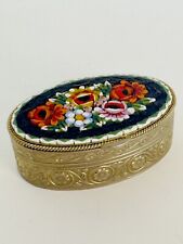 Vintage Italian Oval Micro Mosaic Hinged Lid Pill Trinket Box Millefleur Italy picture