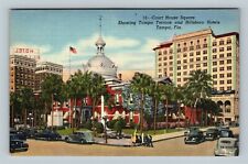 Tampa FL, Court House Square, Hotels, Terrace, Florida Vintage Postcard picture