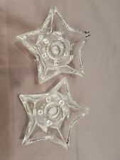 Vintage Pair of Clear pressed Glass Star tall taper Candle Holders picture